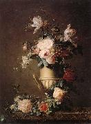 unknow artist A Still life of various flowers in a sculpted urn,resting on a marble-topped table oil painting artist